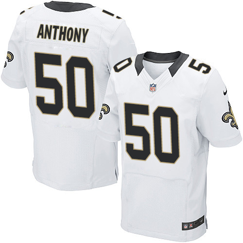 Men's Elite Stephone Anthony Nike Jersey White Road - #50 NFL New Orleans Saints